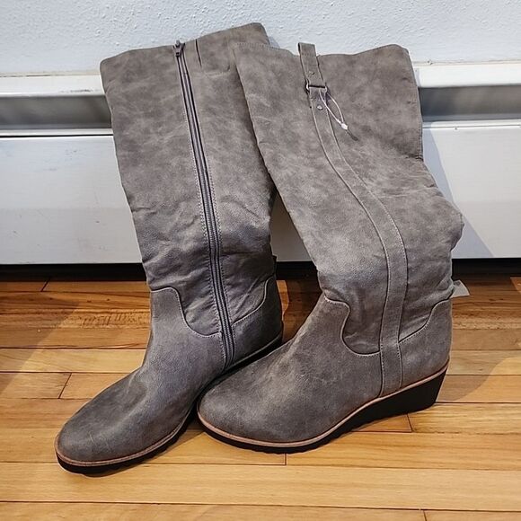 Life Stride Womens Boots Zeppelin Gray Knee High Side Zip Wedge Heel 6.5 - Picture 1 of 6